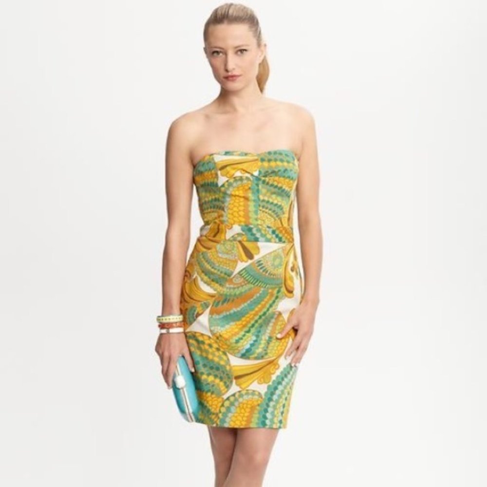 Trina Turk for Banana Republic Blue Pisces Printed Cora Strapless Dress Size 0